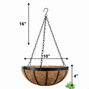 10" Metal Frame Hanging Basket with Coco Fiber Liner