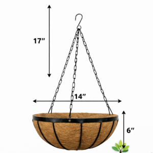 14" Metal Frame & Coco Fiber Hanging Basket
